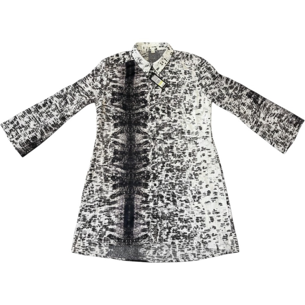 Kenneth Cole New York Women Black White Abstract Snake Print Tunic Shirt Medium